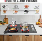 Karinear 24 Inch Electric Cooktop 4 Burners Electric Stove, Knob Control,6000W, Built-in Radiant Hob,Residual Heat Indicator, Overheat Protection,Hardwired 220V Radiant Ceramic Stove(Silver Knob