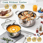 Yoehka 14-Piece Hybrid Stainless Steel Cookware Set, Non-Stick Pots and Pans Set with 3 Silicone Trivets | Induction Compatible Frying Pans, Saucepans, Saute Pan & Stock Pot | Oven Dishwasher Safe