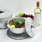 Ziliny Disposable Aluminum Pot with Lid Round Foil Pans Disposable Cookware Food Container for Vacation Trips Camping Baking Heating Cooking(12 Pcs,74.4 oz)