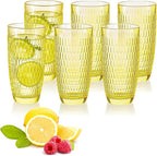 CREATIVELAND Highball Beverage Glasses Set of 6 Romantic Colored Thick & Heavy Base Big Capacity 14.87oz|440ml, Drinking Glass Tumblers for Iced Tea, Water, Soda & Juice and Cocktails (Yellow)