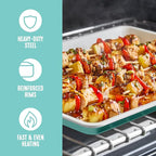 GreenLife 13" x 9" Quarter Sheet Baking Pans, 2 Piece Bakeware Set, PFAS-Free Ceramic Nonstick Rectangular Cookie Trays, Oven Safe to 450°F, Even Heating, Easy Clean Ovenware, Turquoise