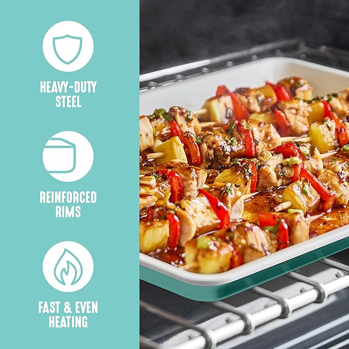 GreenLife Bakeware 18” x 13” Half Cookie Sheet Baking Pan, Non-Toxic PFAS-Free Healthy Ceramic Nonstick, Oven Safe to 450°F, Easy Release, Even Heating, Easy Clean, Turquoise
