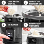 GreenLife Rice Cooker with Removable PFAS-Free Ceramic Nonstick Pot, 3-Cups Uncooked/6-Cups Cooked, Grains & Oatmeal Multicooker, Compact One-Switch Design, Auto Keep Warm, Easy Clean, Black