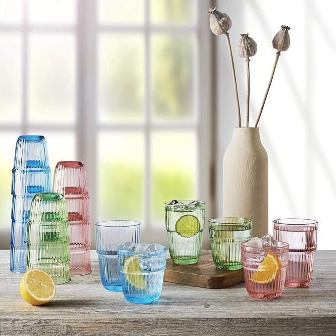 Bormioli Rocco Barshine 10.38 oz. Rocks Stackable Tempered Drinking Glasses, Set of 6, Peach