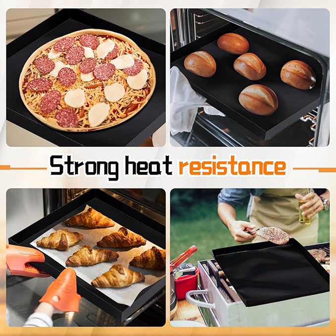 Teenyyou 4 Pcs 13.5 x 13.5 x 1inch Non-stick Ptfe Oven Trays Reusable Solid Baking Basket Easy Clean Heat Resistant Black Quick Oven Accessories for Heating Chips Chicken Snacks in Restaurant Kitchens