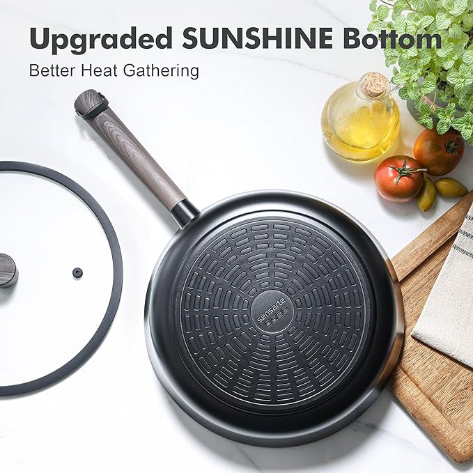 SENSARTE 14Pcs Pots and Pans Set Nonstick Cookware Set Kitchen Cooking Frying Pans with Stay-cool Handle, Dishwasher Safe, Induction Compatible, PFOA/PFOS Free, Black