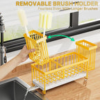 Cisily Sponge Holder for Kitchen Sink, Sink Caddy Organizer with High Brush Holder, Kitchen Countertop Organizers, 304 Stainless Steel, Lemon Yellow Kitchen Decor and Accessories