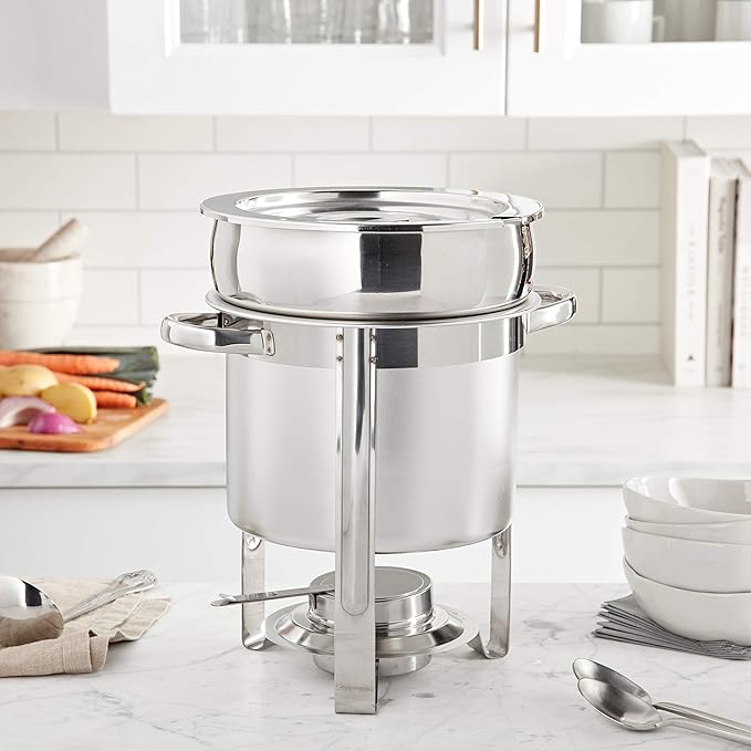 Winco Commercial-Grade Stainless Steel Brazier with Lid, 15 Quart
