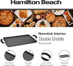 Hamilton Beach Nonstick Double Griddle 19x11-Inch - Black Aluminum Griddle with Soft Touch Bakelite Handle - Flared Edge - Spiral Bottom, Easy to Clean, Multipurpose Use - Durable & Dishwasher Safe