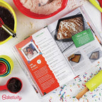 Baketivity 31 Pcs Kids Baking Set and Bake Away Kids Baking Cookbook Bundle | Kids Safe Nylon Knife and Real Baking Utensils Set | Best Little Baker Baking Book with Pictures and Cooking Tools Gift