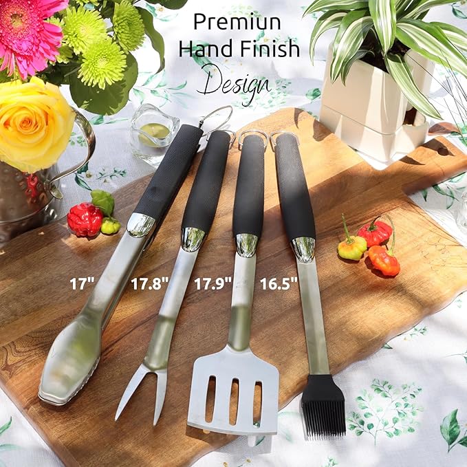 Grill Set – Grill Tools, BBQ Tools, Grilling Set, Grilling Utensils – Premium Stainless Steel, Heavy Duty & Rust-Resistant, Extra Long Handles, Comfortable Grip for Easy Outdoor BBQ Cooking