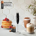 Zulay Kitchen Powerful Milk Frother Wand With 4 AA Duracell Batteries - Ultra Fast Handheld Drink Mixer - Electric Whisk Foam Maker for Coffee, Lattes, Cappuccino, Matcha & Creamer - Metallic Black