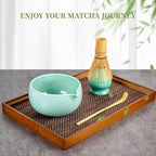 YIBO Matcha Whisk Set, Matcha Kit Bamboo Whisk and Ceramic Bowl with Spout & Measuring Spoon & Cup, Japanese Ceremony Matcha Tea Making Tools Blue