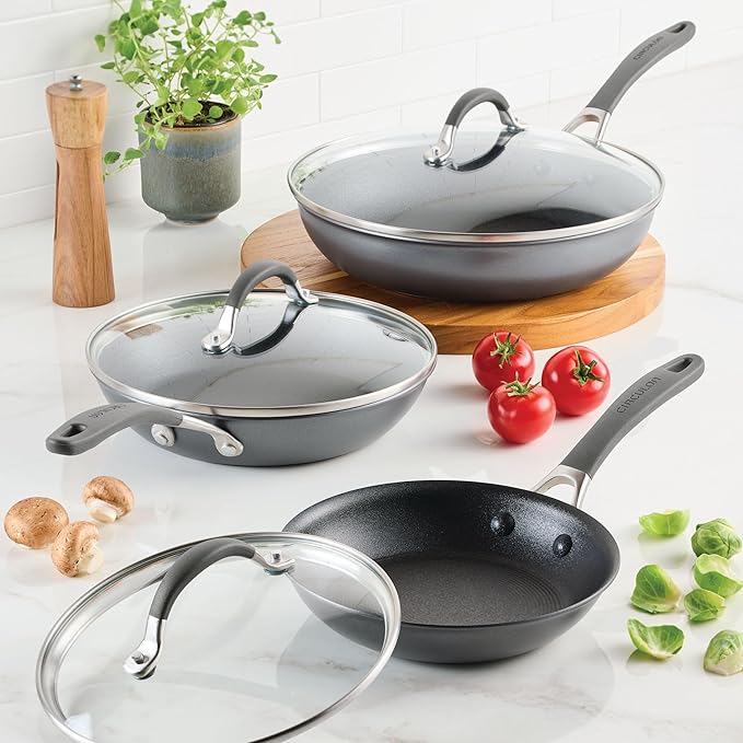 Circulon A1 Series with ScratchDefense Nonstick Induction Frying Pan Set, 6-Piece Cooking Pans Set, Induction Cookware, Graphite