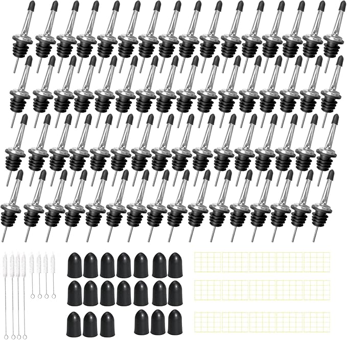 80 Pack Stainless Steel Bottle Pourers Tapered Liquor Pourers with Rubber Dust Caps Tapered Pour Spouts for Liquor Bottles Vinegar Bottle Dispenser for Wine Oil Beer Drink Water Bar Supplies