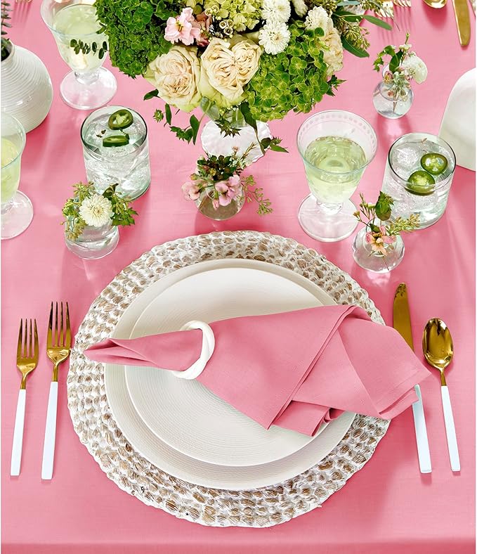 Solino Home Linen Napkins Set of 4-100% Pure Linen Pink Carnation Dinner Napkins Cloth 20 x 20 Inch for Valentines - Fete, Handcrafted and Machine Washable