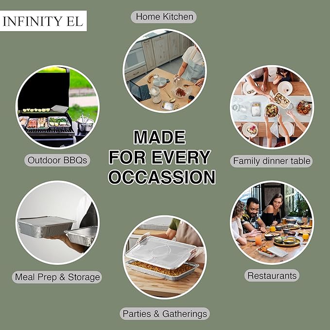 INFINITY EL Disposable Aluminum Foil Pan Lids 15 Pack | Full Size 21" x 13.5" Insulated Foil Pan Lids | Heavy Duty Aluminum Foil Lids for Catering, Food Storage, Turkey, Lasagna, Parties & Meal Prep