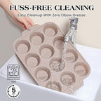 1 Pc Silicone Muffin Pans for Baking with Metal Reinforced Frame, Nonstick Cupcake Tray for Oven, 12 Cups Regular Size Silicone Molds for Egg Bites, Dishwasher Safe (Brown)