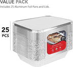 Stock Your Home Disposable Aluminum Pans with Lids 9x13 (25 Pans and 25 Lids), Food Containers for Baking, Cooking, Heating, Storing and Prepping