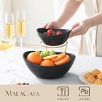 MALACASA 2 Tier Chip and Dip Serving Set with Metal Stand,Ceramic Appetizer Bowls for Party, Multi-Use Food Display for Fruits, Snacks,Black Elegant Tiered Serving Dishes for Party