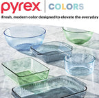 Pyrex Colors Tinted (3-Pack, Full Set) Sculpted Tinted Glass Mixing Bowls With Plastic Lids, Nesting Space Saving Set of Bowls For Prepping and Baking, 1.3QT, 2.3QT & 4.5QT