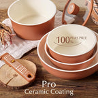 CAROTE 21-Piece Ceramic Cookware Set, Nonstick Pots and Pans Set with Detachable Handle, Non-Toxic Kitchen Cooking Set, Induction Compatible, Dishwasher & Oven Safe, Terracotta