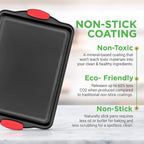 NutriChef Nonstick Baking Pans Set – Premium Cookie Sheets for Baking, Carbon Steel Stackable Baking Trays with Red Silicone Handles, Oven Safe Pans for Cookies, and Cakes, Dishwasher Safe (6 Pack)