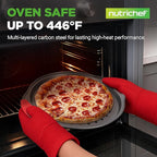 NutriChef 3-Piece Pizza Tray Set with Silicone Handles - Round Nonstick Pizza Pan with Perforated Holes, Durable Carbon Steel, Small, Medium, Large Sizes - Ideal for Crispy, Evenly Baked Pizzas (Gray)