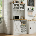 4ever2buy 72" Farmhouse Coffee Bar Cabinet with Sliding Barn Door, White Coffee Bar with Storage, Large Kitchen Buffet Cabinet with Wine Rack, Tall Bar Cabinet Table Living Dining Room