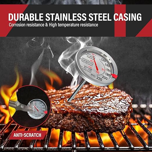 AWLKIM 2 Pack Stainless Steel Meat Thermometer, Safe Leave in Oven, 2.5-in Extra-Large Dial Food Thermometer for Cooking, Temperature Probe for Baking, Steak, Turkey - Kitchen Gadgets - Silver