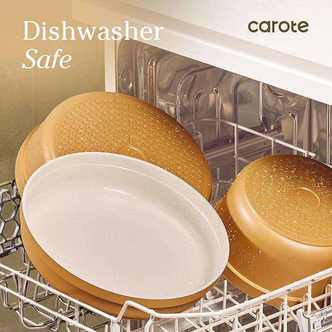 Carote 20pcs Ceramic Cookware Set with Detachable Handles, Pots and Pans Set Non Stick, RV Kitchen Cooking Pot and Pan, Dishwasher Safe, Non-toxic Induction Cookware PFAS and PFOA Free,Orange