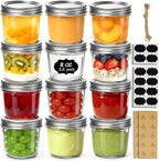 ComSaf 8 oz Wide Mouth Mason Jars, 12Pcs Glass Jars for Home Cooks Making Jam and Jelly, and Crafters Creating DIY Candles and Party Favors, Canning Jar with Lids and Rings，Includes Labels & Twine