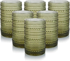 HomeVogue Hobnail Drinking Glasses Set of 6,15 oz Vintage Glassware Set Cocktail Glass Set, Embossed Green Water Tumbler,for Beer, Whiskey,Juice and Various Mixed Drinks (15oz Green)