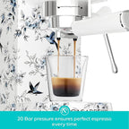 CASABREWS CM5418 Espresso Machine 20 Bar, Small Espresso Maker with Steam Milk Frother, Stainless Steel Coffee Machine with 34oz Removable Water Tank for Cappuccino, Latte Machine, Blue Willow