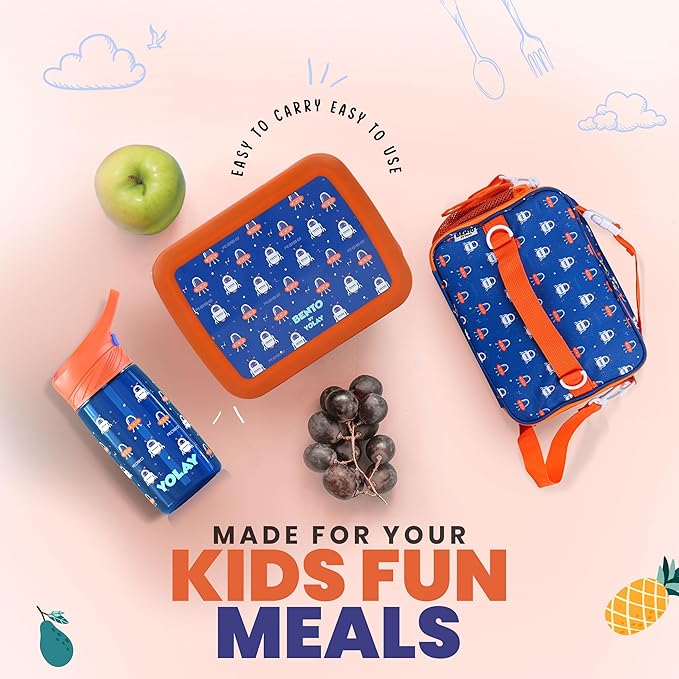 YOLAY Bento Box for Kids Lunch Box Leak-Proof, 5-Compartment Lunch Box Kids for Ages 3-10, Durable with Anti-Slip Base, Suitable for Schools, Outdoor and Travel (Mermaid) (Robo)