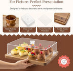 HOMESPHERE Acacia Wood Cake Stand with Lid - Rectangular Cake Holder, 2-in-1 Dessert Table Display Set & Charcuterie Board for Cheese, Chips, Fruit Platter, Large Acrylic Cake Dome Cover, No Glass