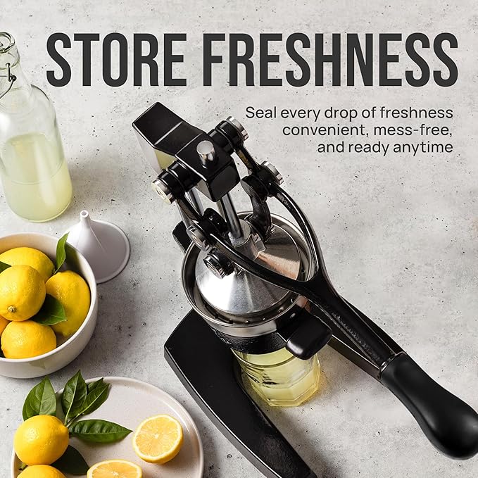 Zulay Kitchen Cast Iron Juicer - Easy-to-Clean Heavy-Duty Manual Juicer, Professional Citrus Juicer - Stainless Steel Lemon Squeezer - Manual Citrus Press & Orange Squeezer - Orange Juicer (Black)