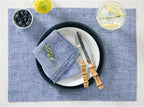 Solino Home Linen Cloth Napkins Set of 4-100% Pure Linen Chambray Indigo Dinner Napkins 20 x 20 Inch - Athena, Handcrafted and Machine Washable - Holiday, Winter, New Year