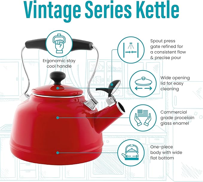 Chantal Tea Kettle, Vintage Series, Enamel on Steel, Whistling (Chili Red)