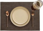 Solino Home Linen Placemats Set of 4-100% Pure Linen Chambray Brown Cloth Placemats 14 x 19 Inch - Athena