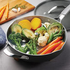 Tramontina All-in-One Plus Pan Set, 5-Quart Ceramic Non Stick Cooking Pan with Lid, Steamer Insert, Bamboo Utensil and Trivet, Gray