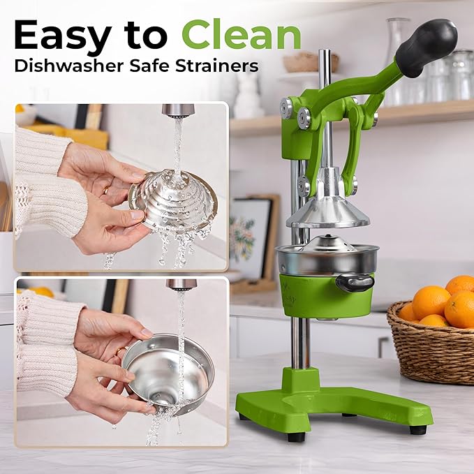 Zulay Kitchen Cast-Iron Orange Juice Squeezer - Heavy-Duty, Easy-to-Clean, Professional Citrus Juicer - Durable Stainless Steel Lemon Squeezer - Manual Citrus Press & Orange Squeezer (Light Green)