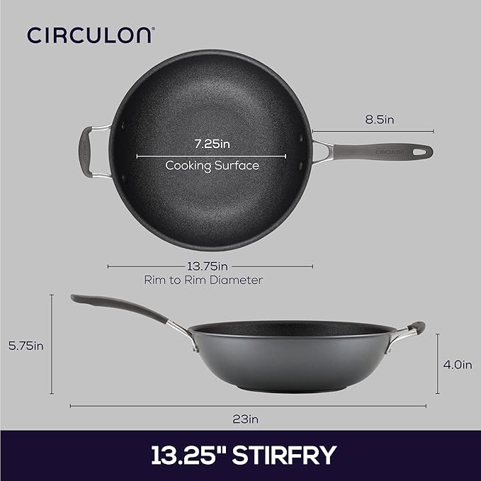 Circulon A1 Series with ScratchDefense Nonstick Induction Cookware Stir Fry Pan, Wok Pan, 13.25-Inch, Graphite