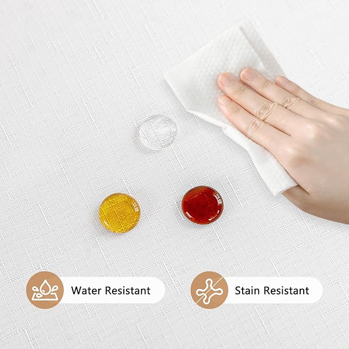 Textured White Fabric Table Cloth Rectangle, Spill Proof & Reusable Faux Linen Tablecloth for 8 Foot Rectangular Table, Easy Clean for Dining Banquet Wedding, 54 x 108 Inch