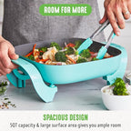 GreenLife 12" 5QT Square Electric Skillet, Glass Vented Lid, Ceramic PFAS-Free Nonstick Interior, Adjustable Temperature Control, Cool Touch Handles, Quick Even Heating, Scratch Resistant, Turquoise