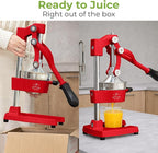 Zulay Kitchen Cast Iron Juicer - Easy-to-Clean Heavy-Duty Manual Juicer, Professional Citrus Juicer - Stainless Steel Lemon Squeezer - Manual Citrus Press & Orange Squeezer - Orange Juicer (Red)