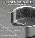 KOCH SYSTEME CS Hybrid Nonstick Stainless Steel Sauce Pan 3QT, Tri-ply Stainless Steel Pot with Honeycomb Interior, Hybrid Sauce Pan with Lid, 18/10 Steel Pot, Induction Compatible