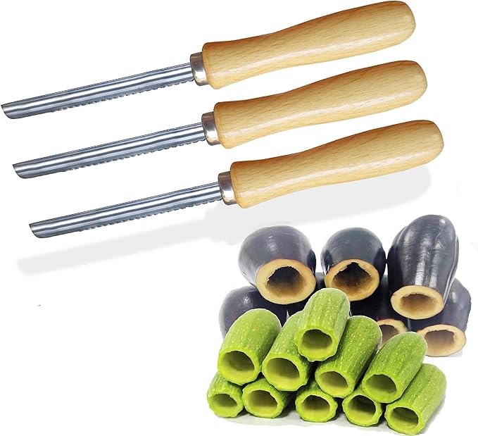 Zucchini Squash Vegetable Corer 3 pcs Corers Stainless Steel Core Remover Tool Kitchen Stuffed Vegetables Veggies Seed Remover Remove Seeds Eggplant Cucumber 8" Long Coring Tools Gadgets Drill