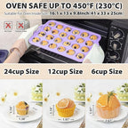 Mini Silicone Muffin Pan with Metal Frame, Non Stick Silicone Cupcake Pan with Handles 24 Cup, BPA Free Silicon Muffin Tin Tray Small for baking, egg bites, Cupcake Mold Purple