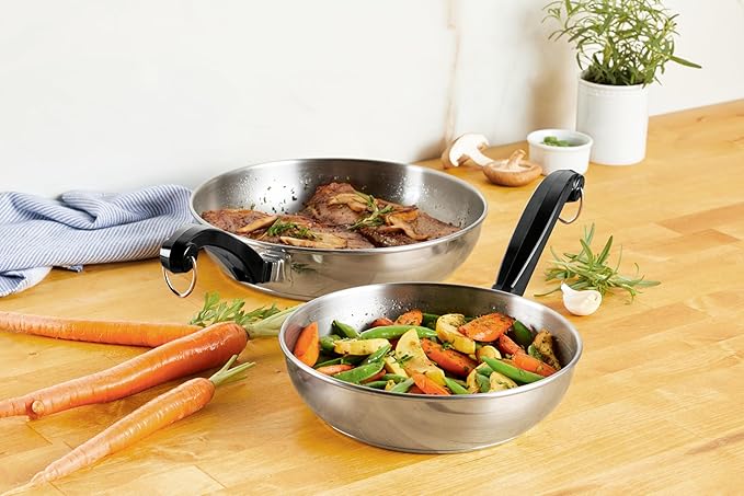 Farberware Classic Stainless Steel Frying Pan Set / Fry Pan Set / Stainless Steel Skillet Set - 8.25 Inch and 10 Inch, Silver